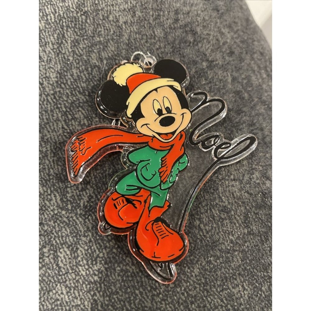4” Walt Disney Mickey Mouse Skating Sun Catcher Christmas Ornament “Noel”   A3